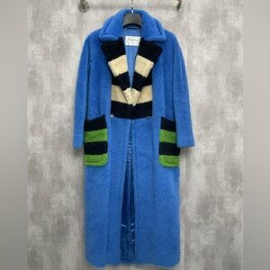 Authentic MaxMara Blue Teddy Jacket with Green and Black Accents